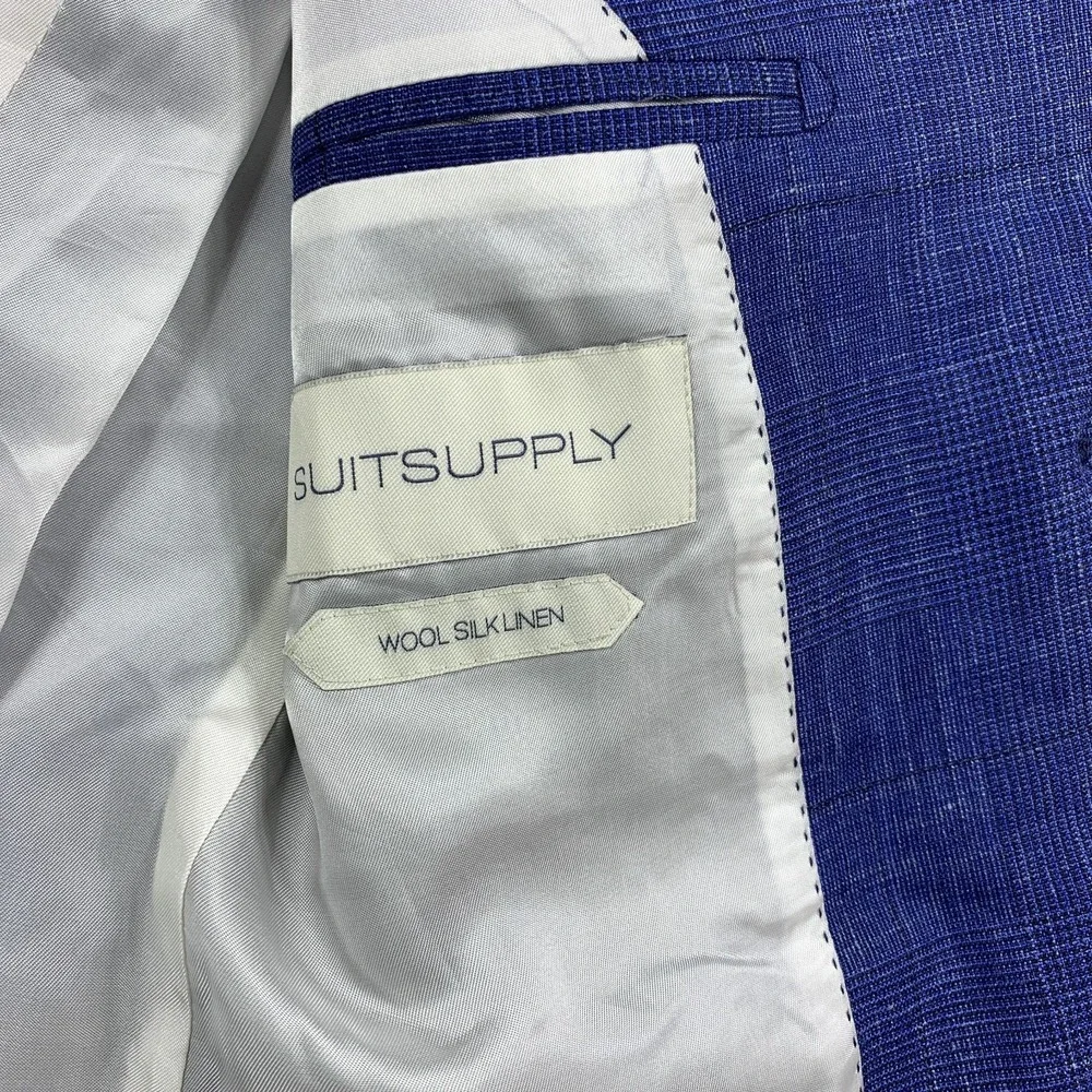 Suitsupply Lazio Blazer Mens 34R Blue Glen Plaid Linen Vitale Barberis Canonico